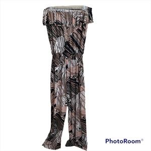 Caché Black,White, and Tan Summer Pattered Jumpsuit